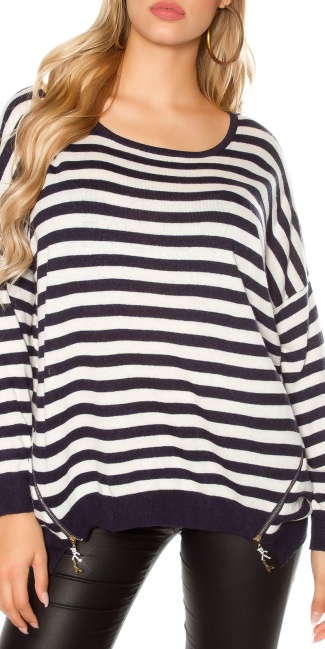 Oversize jumper striped + Zip White